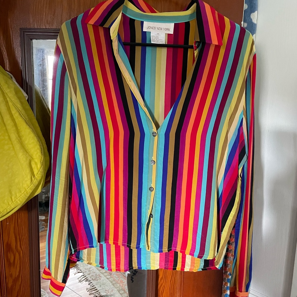 Jones New York Women's Colorful Striped Button Down Shirt